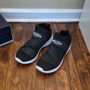 Nautica Women's Black Knit Slip-On Sneakers with White Soles